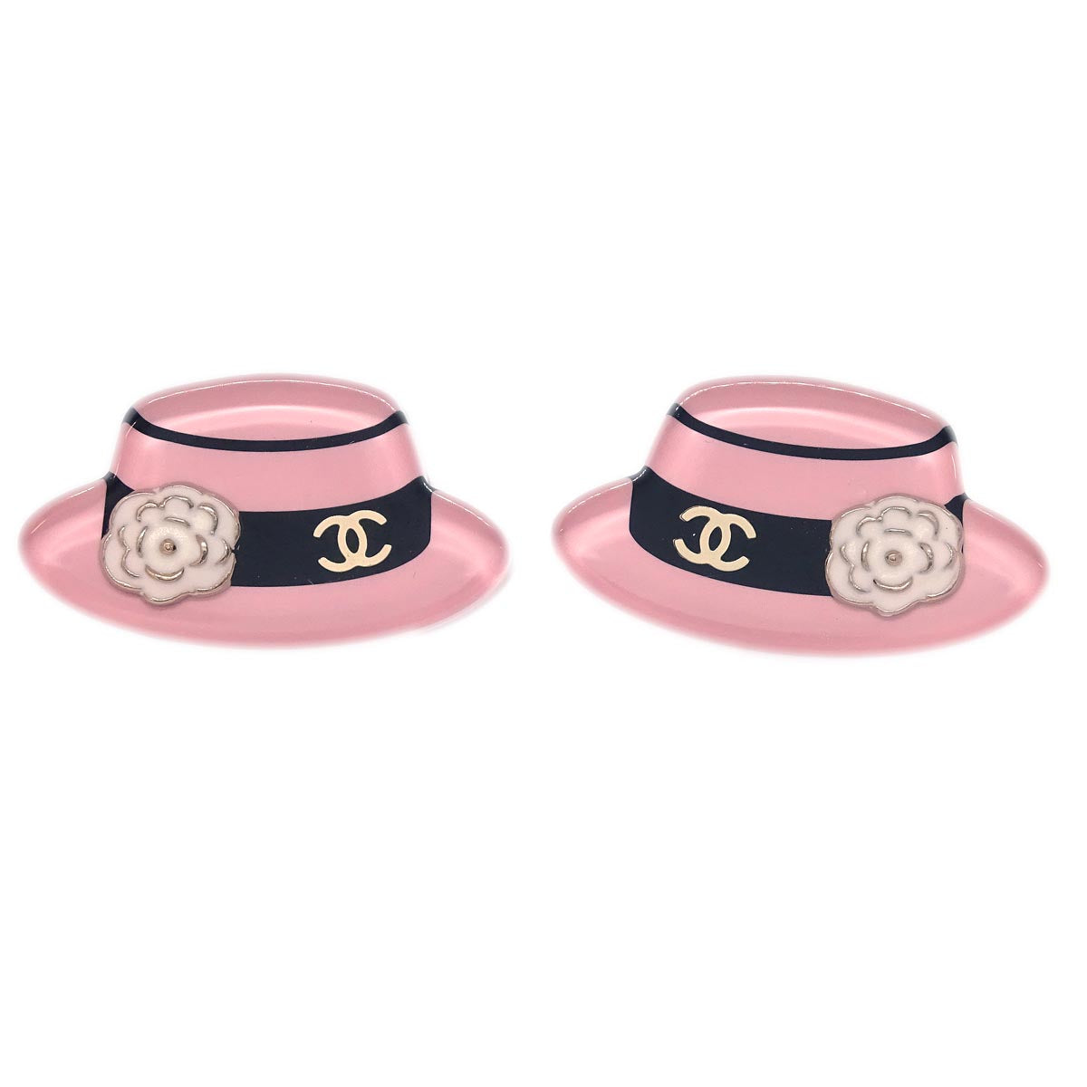 Chanel Hat Piercing Earrings Pink D19P