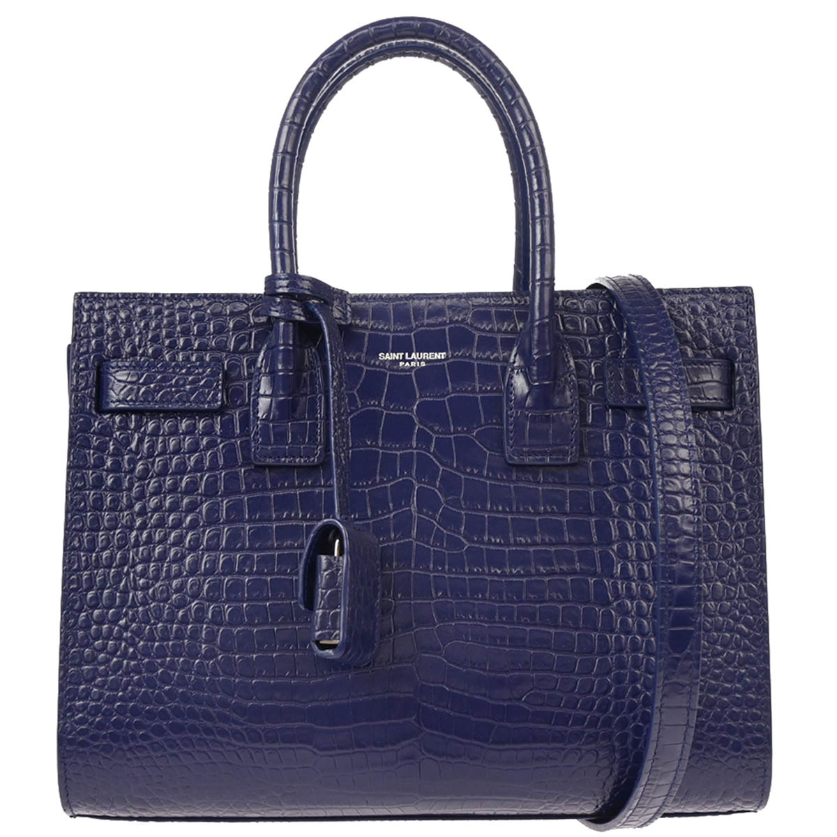 Saint Laurent Embossed Leather Navy Sac De Jour Handbag