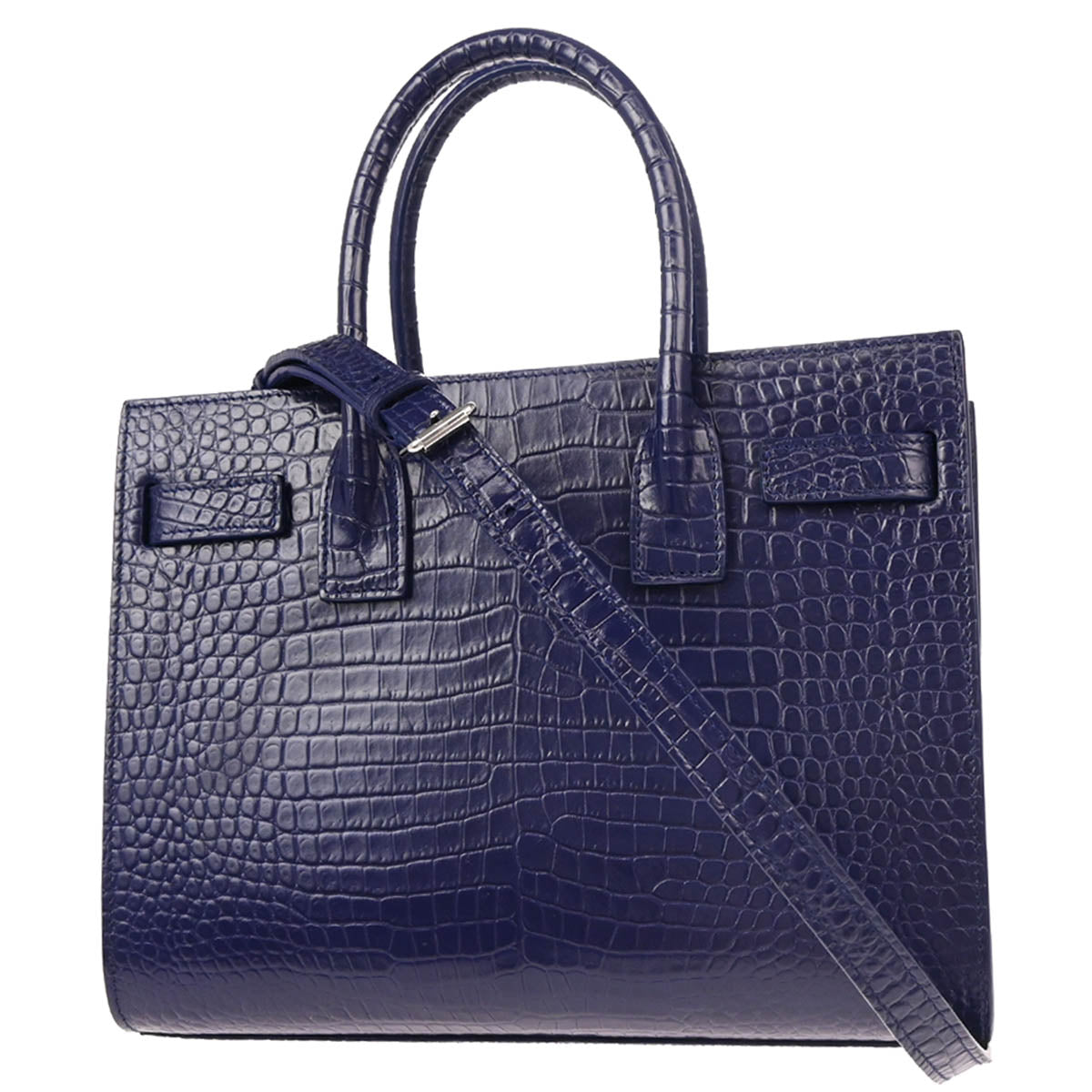 Saint Laurent Embossed Leather Navy Sac De Jour Handbag