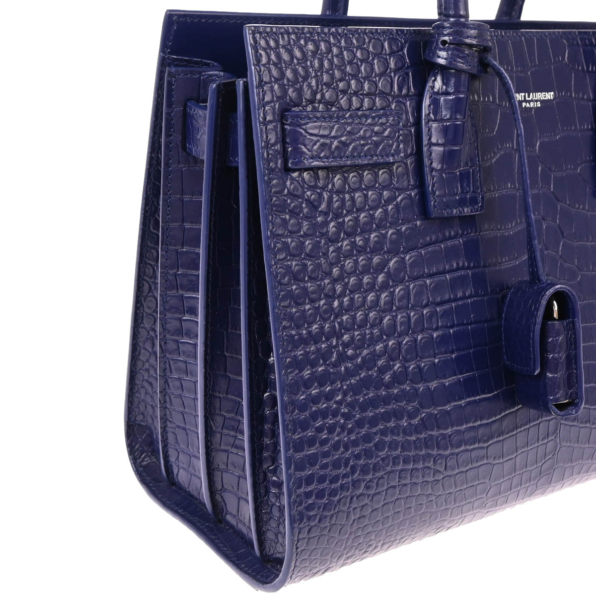 Saint Laurent Embossed Leather Navy Sac De Jour Handbag