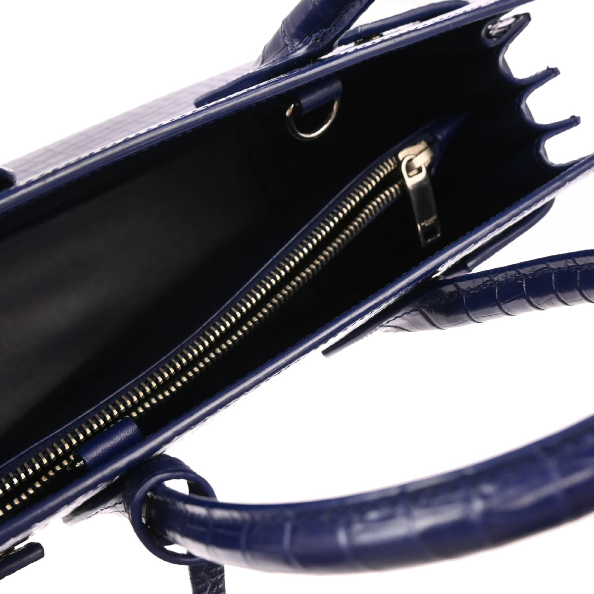 Saint Laurent Embossed Leather Navy Sac De Jour Handbag