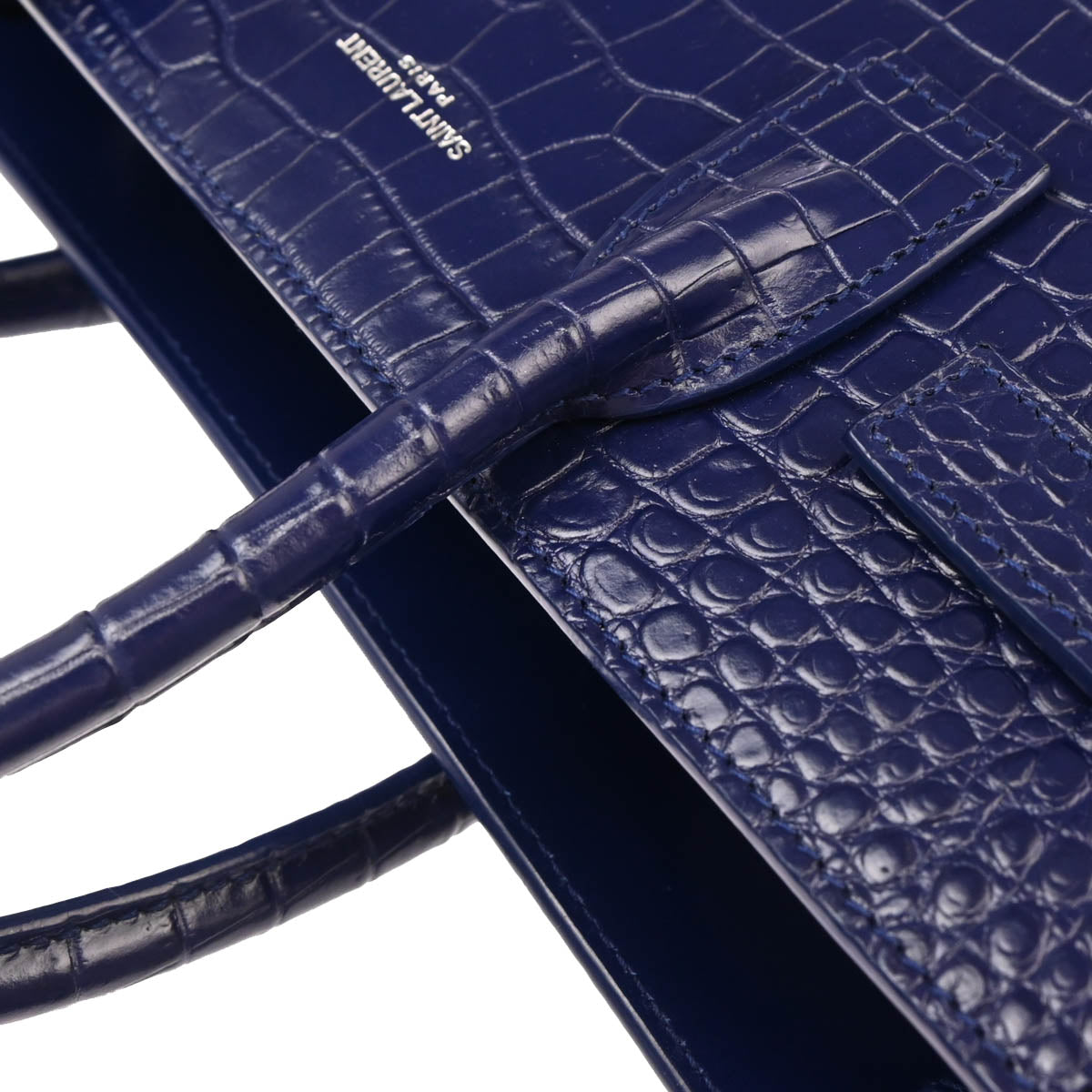 Saint Laurent Embossed Leather Navy Sac De Jour Handbag