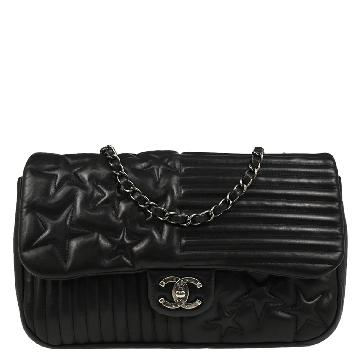 Chanel 2014 Black Lambskin Star Stitch Shoulder Bag
