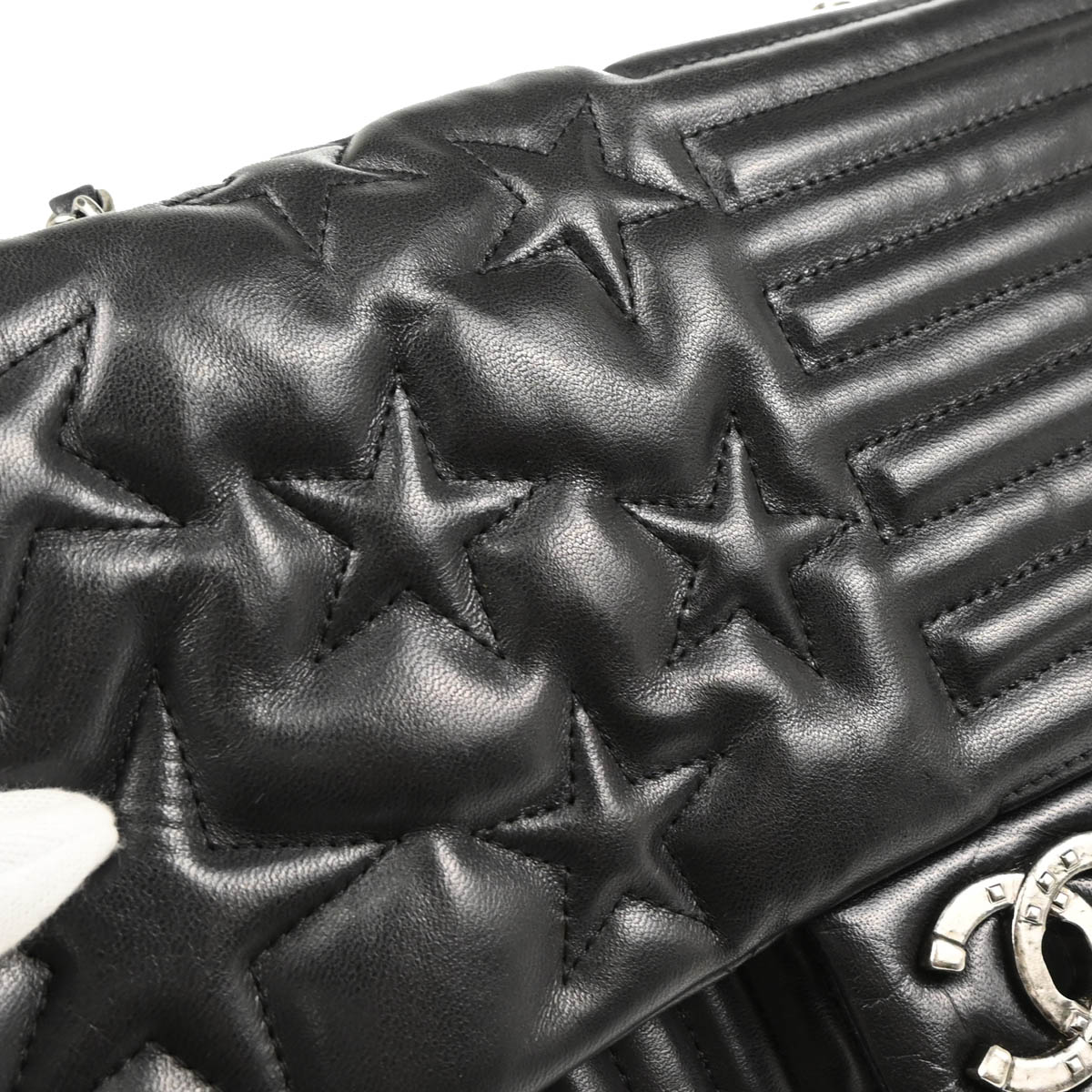 Chanel 2014 Black Lambskin Star Stitch Shoulder Bag