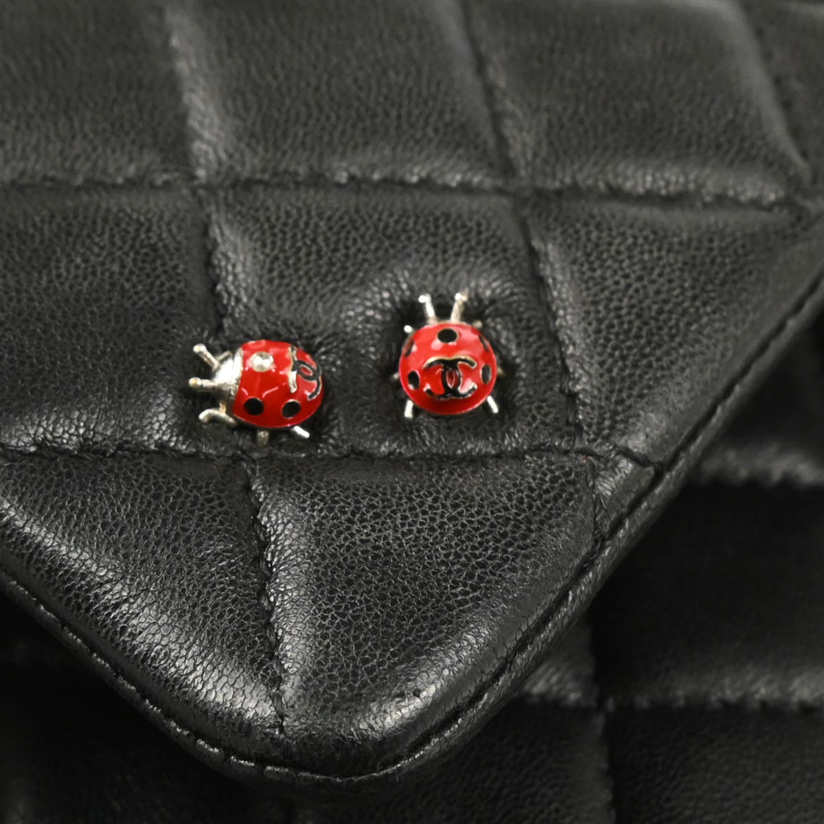 Chanel 2010-2011 Black Lambskin Ladybug Single Flap Shoulder Bag