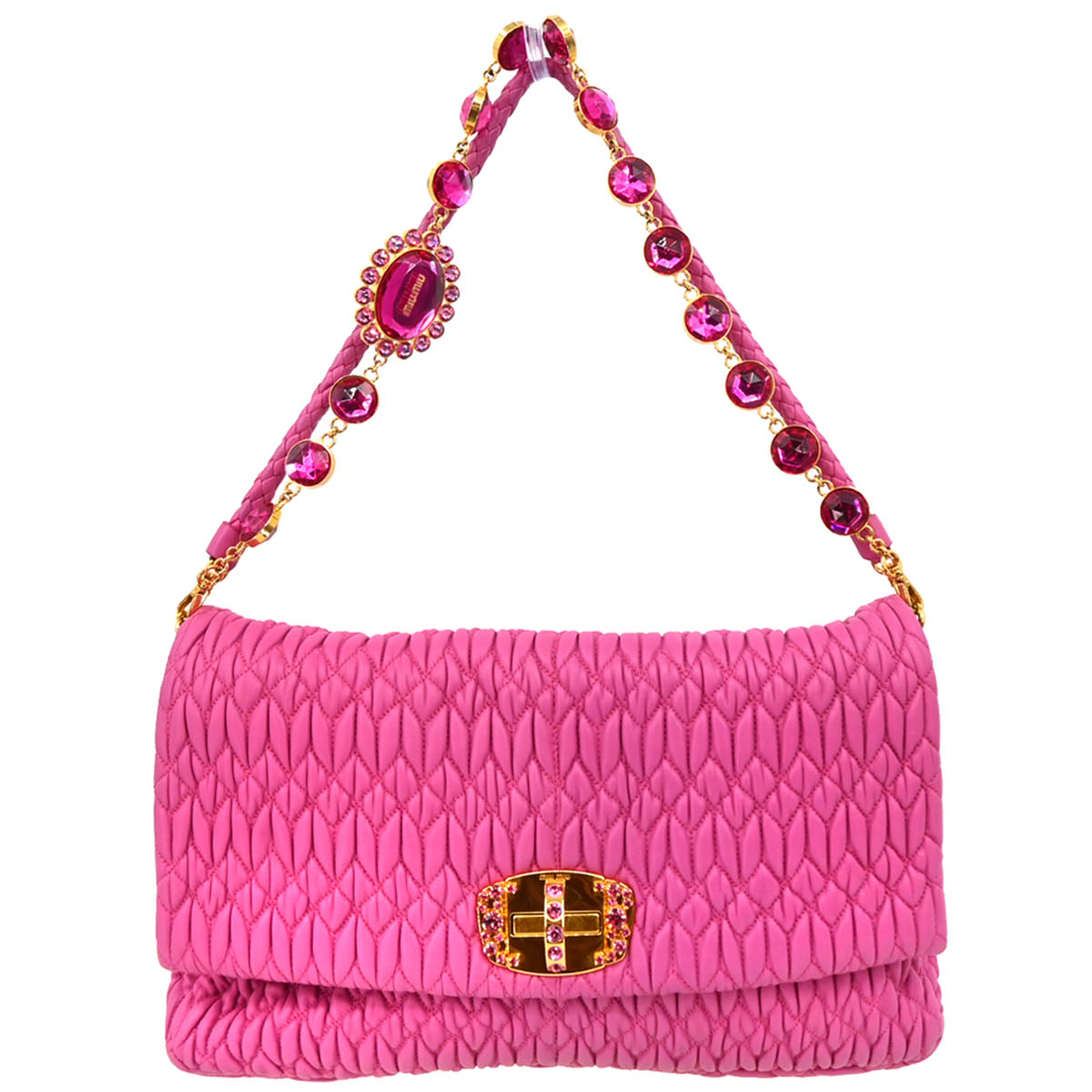 Miu Miu Pink Lambskin Nappa Crystal Handbag