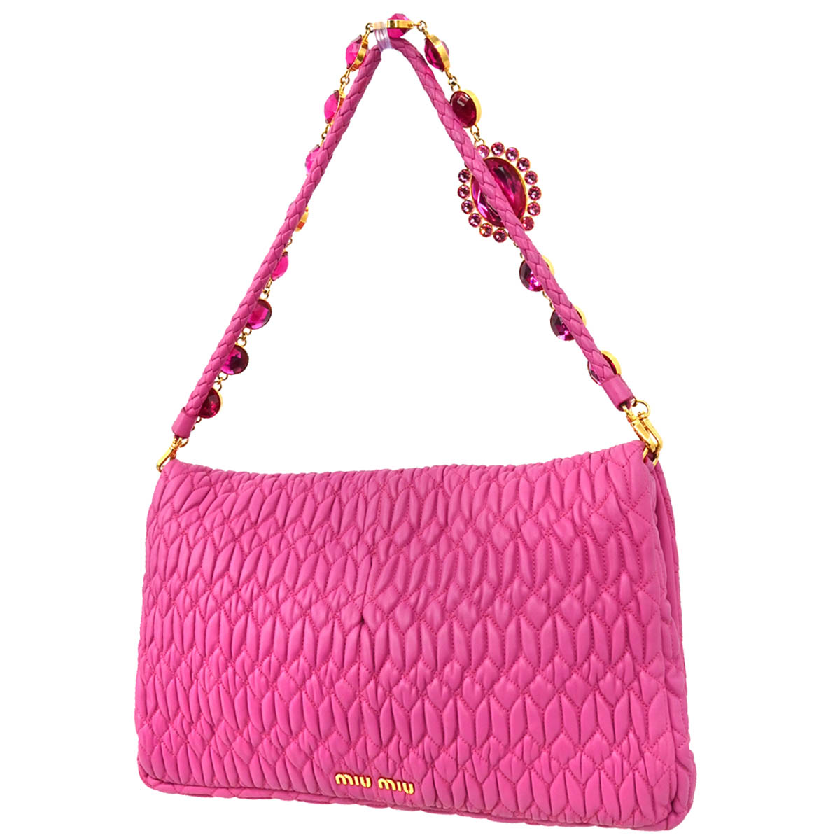 Miu Miu Pink Lambskin Nappa Crystal Handbag
