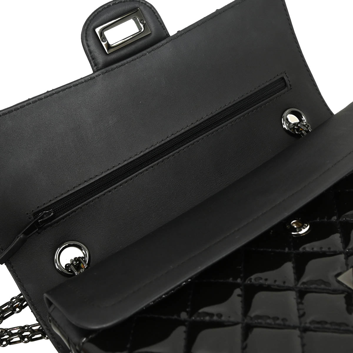 Chanel 2019 Black Patent Leather 2.55 Medium Double Flap Shoulder Bag