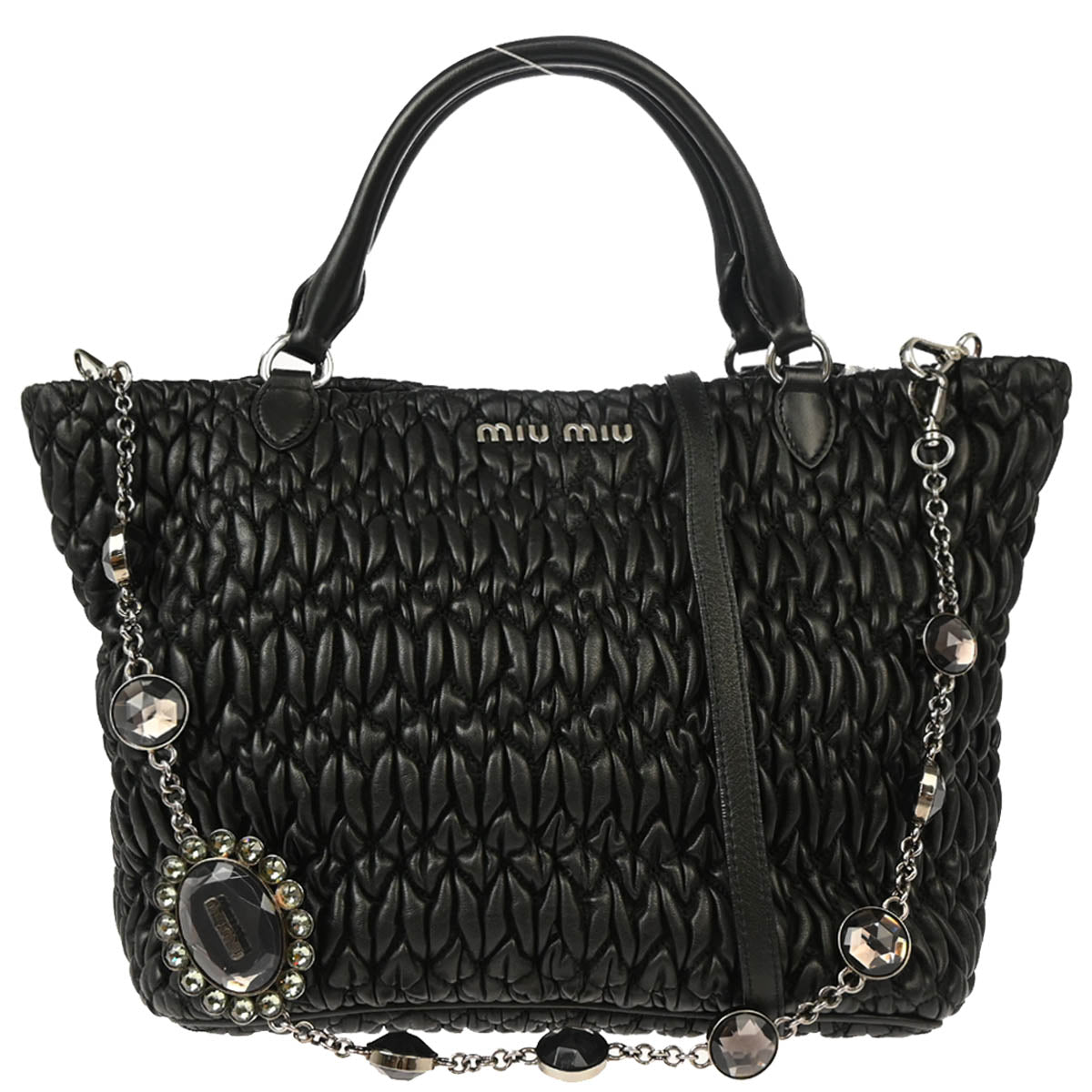 Miu Miu Black Lambskin Matelasse 2way Shoulder Handbag