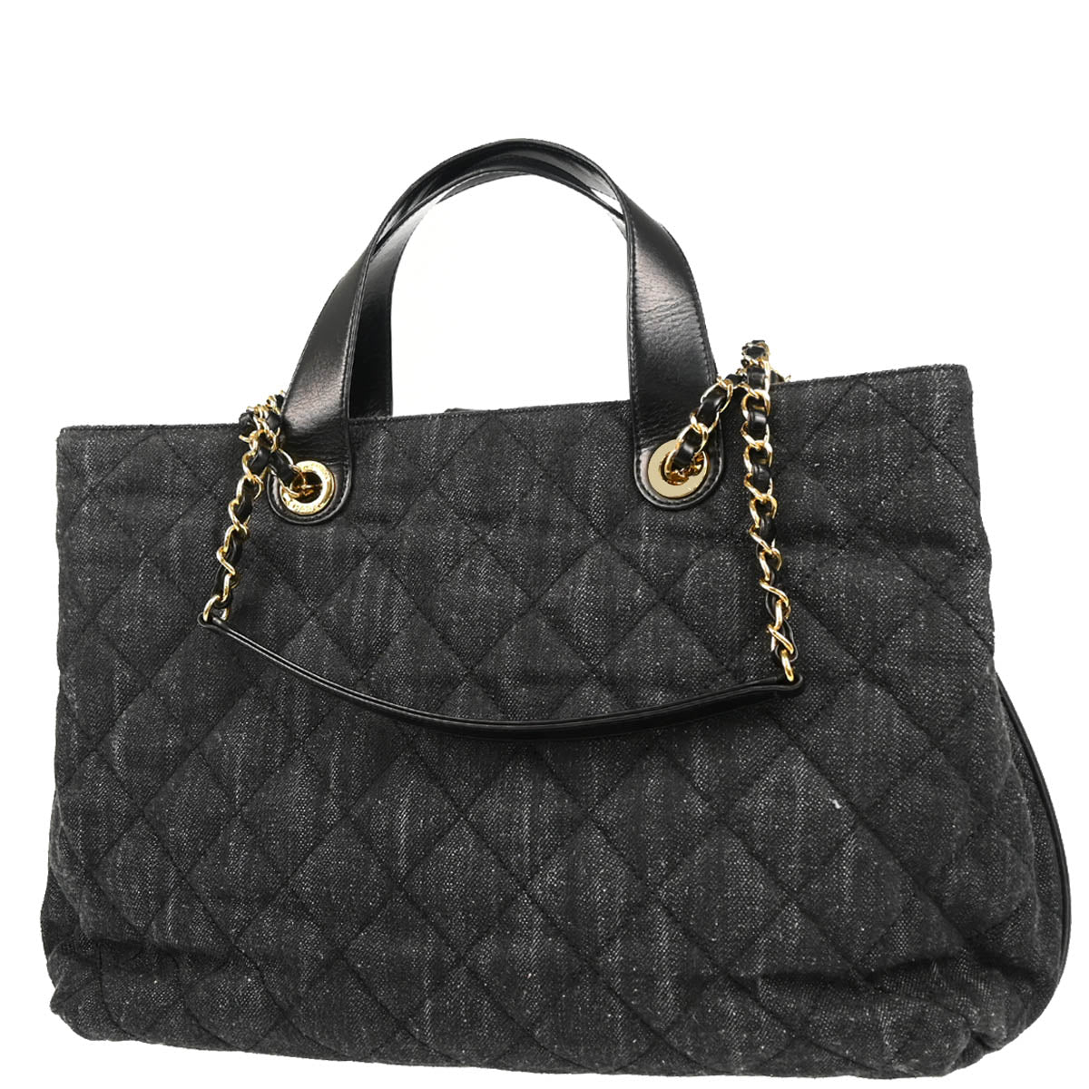 Chanel Black Denim Calfskin 2way Shoulder Tote Handbag