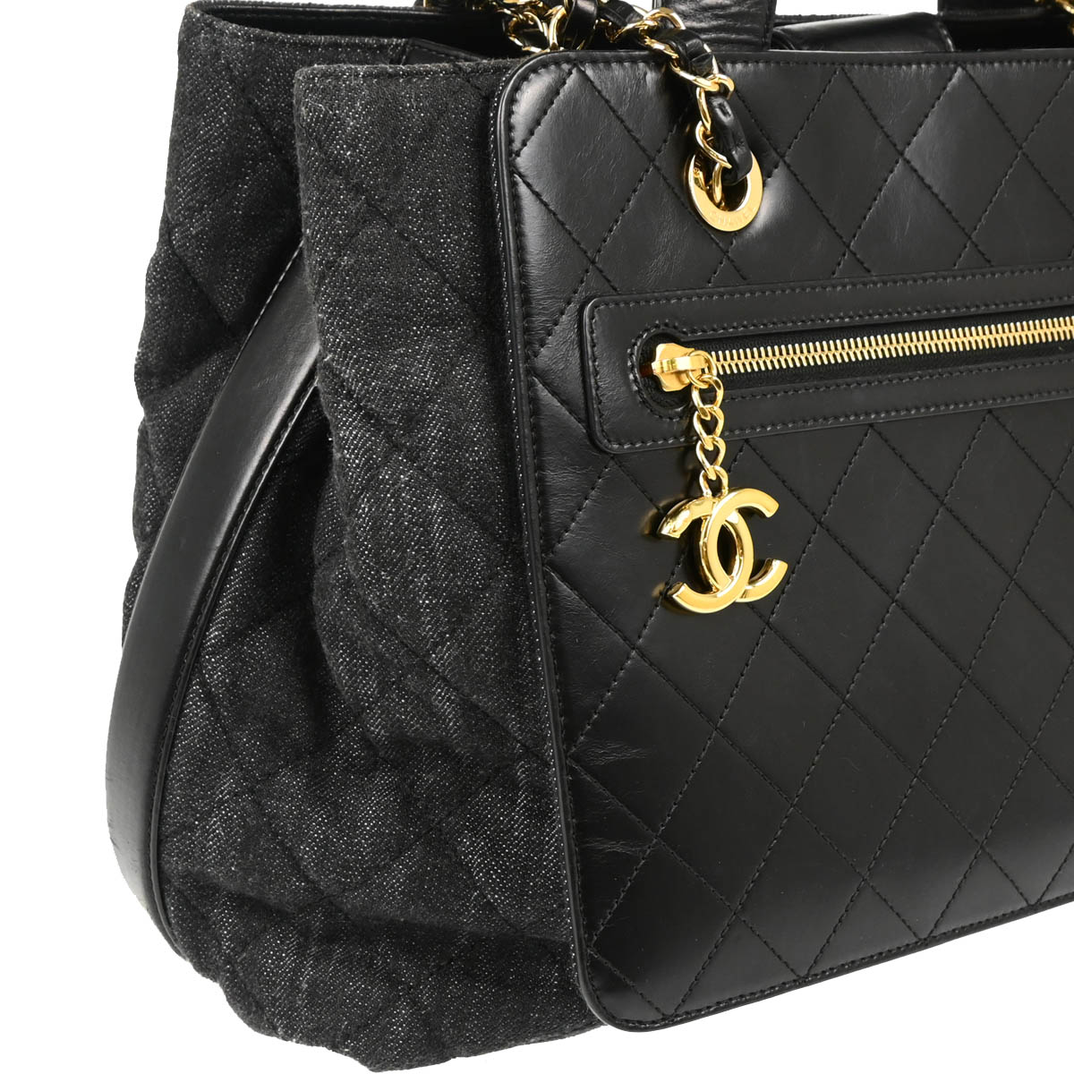 Chanel Black Denim Calfskin 2way Shoulder Tote Handbag