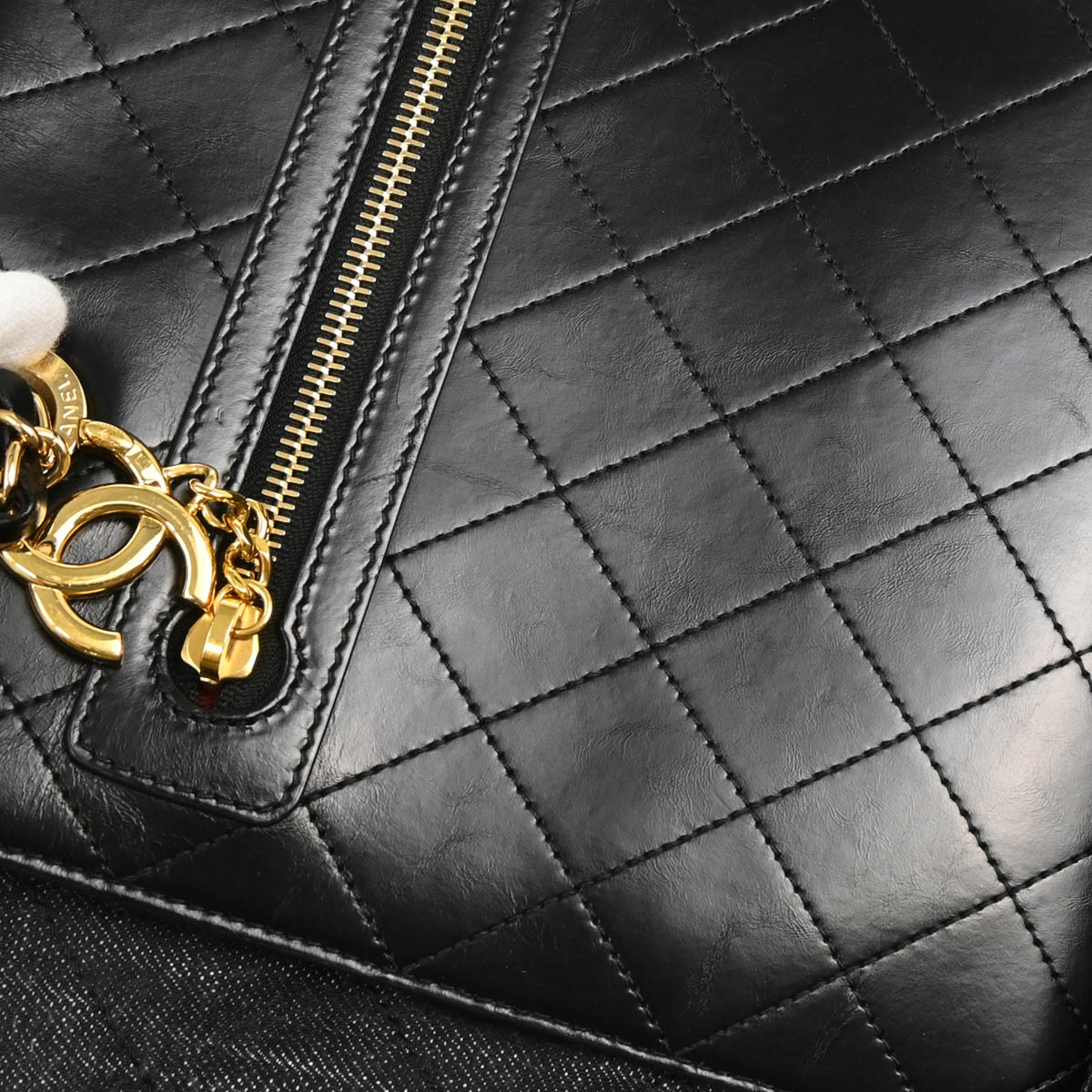Chanel Black Denim Calfskin 2way Shoulder Tote Handbag