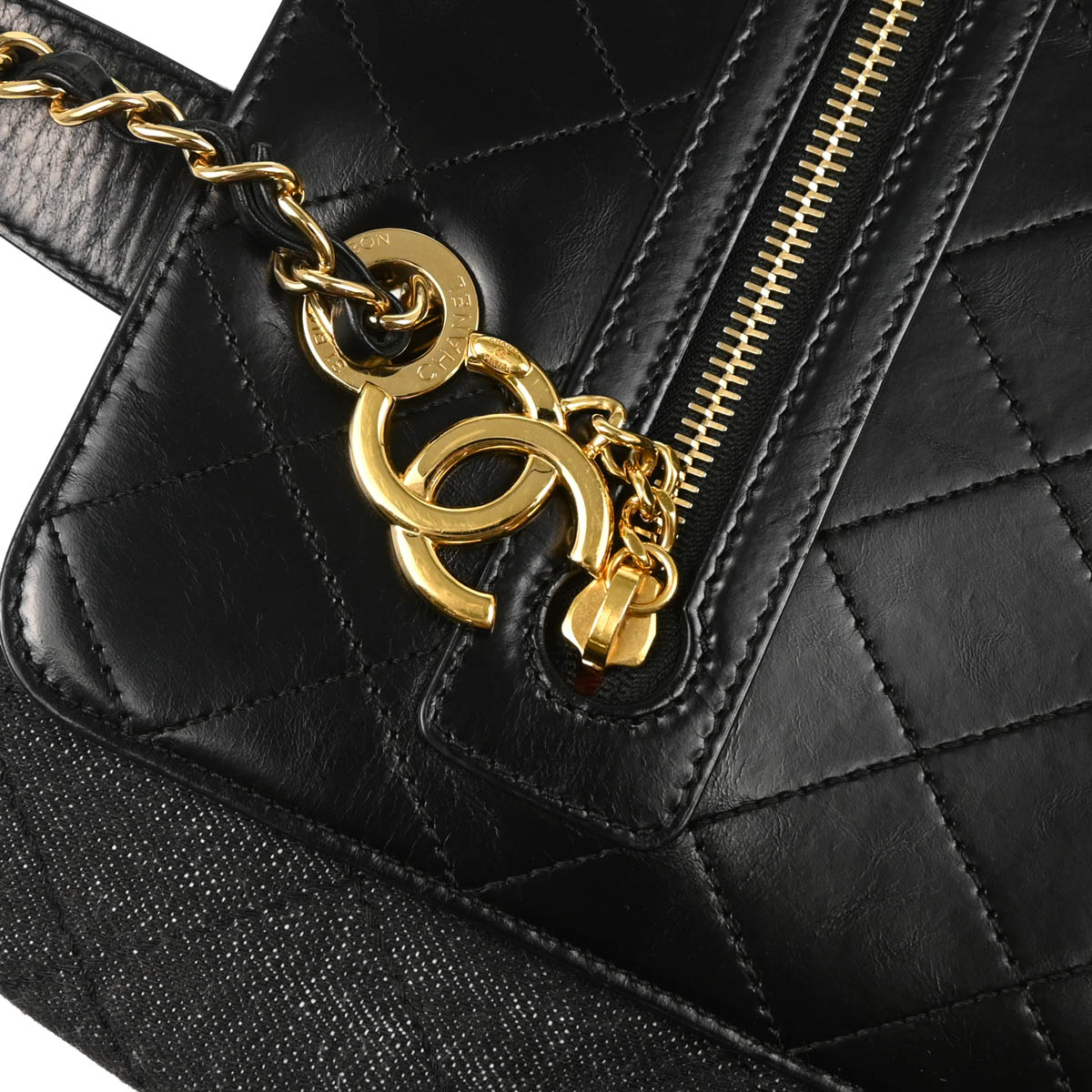 Chanel Black Denim Calfskin 2way Shoulder Tote Handbag