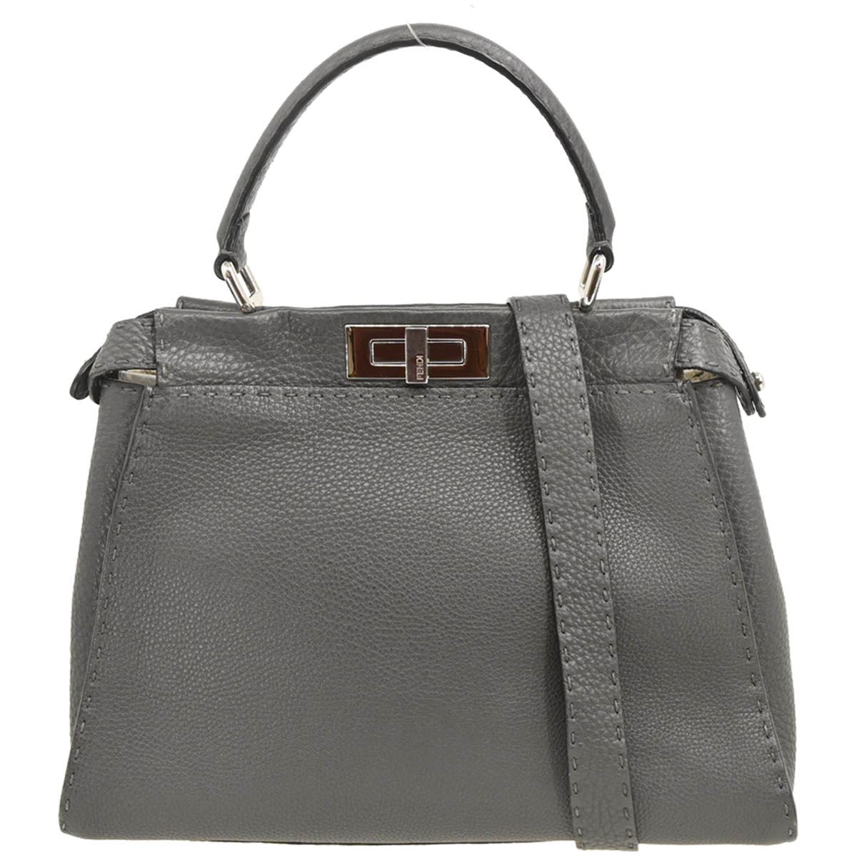 Fendi Gray Leather Peekaboo 2way Shoulder Handbag