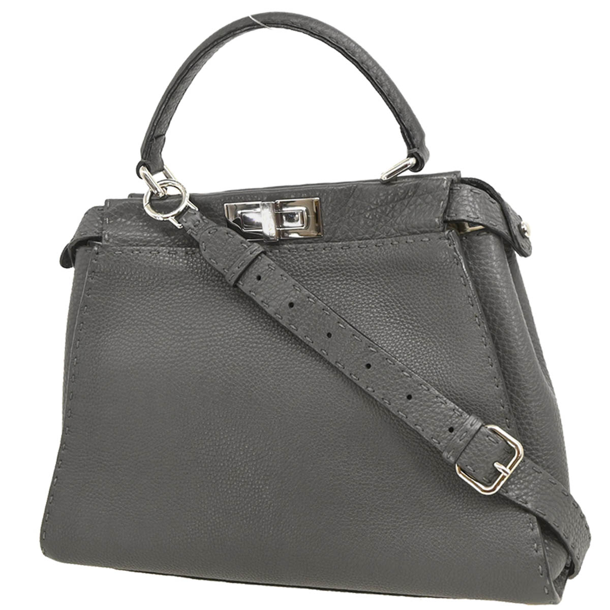 Fendi Gray Leather Peekaboo 2way Shoulder Handbag
