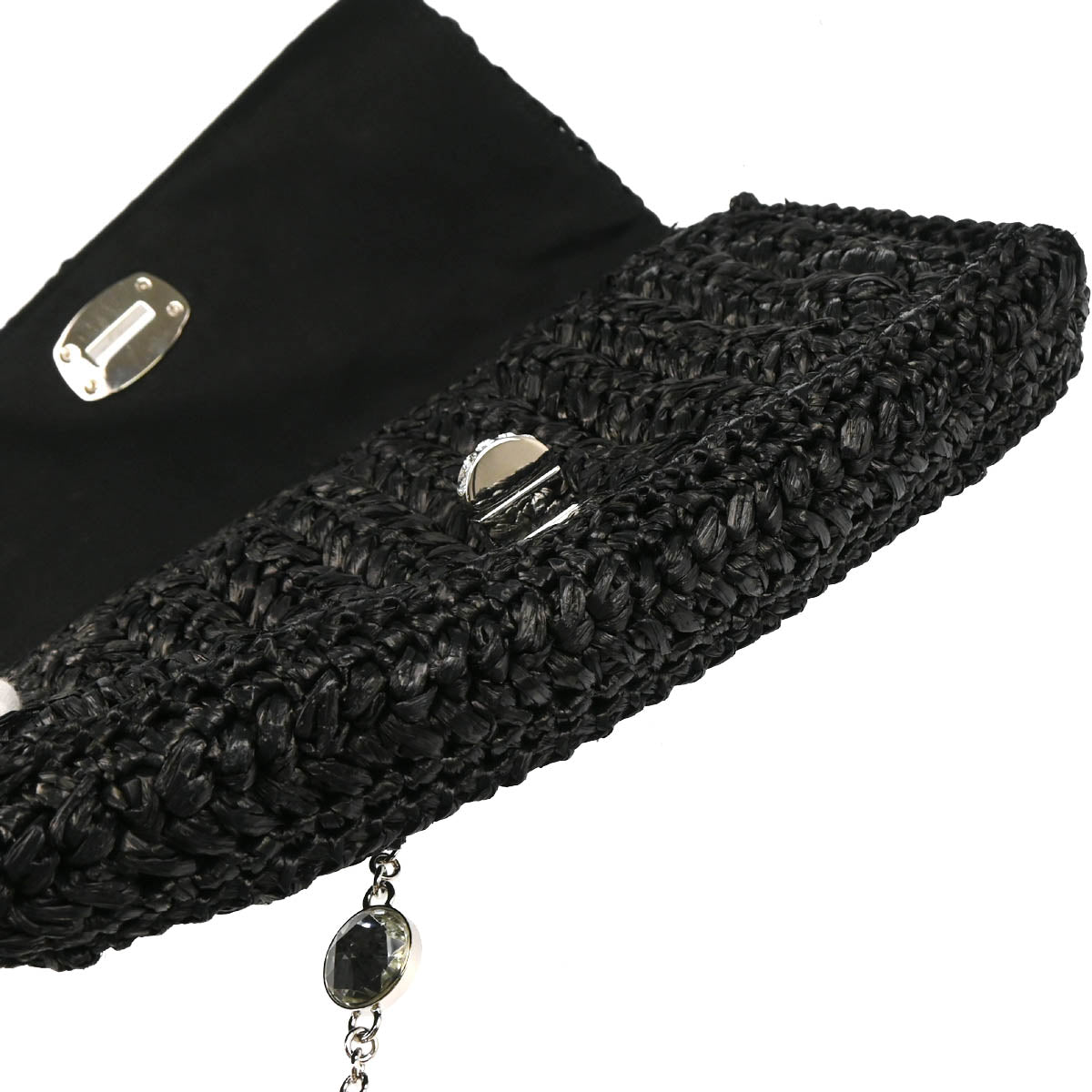 Miu Miu Black Raffia Flower Crystal Handbag