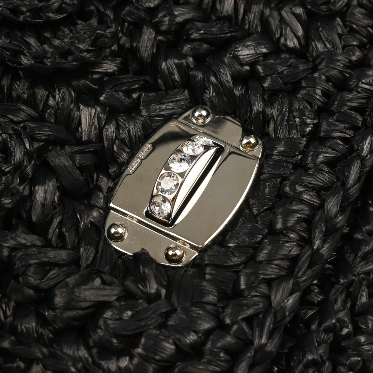 Miu Miu Black Raffia Flower Crystal Handbag