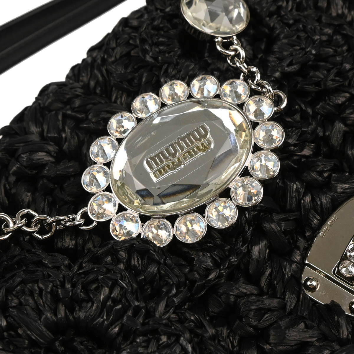 Miu Miu Black Raffia Flower Crystal Handbag