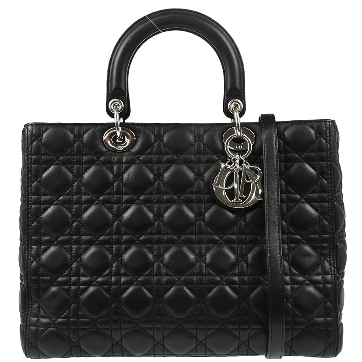 Christian Dior 2013 Black Lambskin Large Lady Dior Cannage 2way Shoulder Handbag