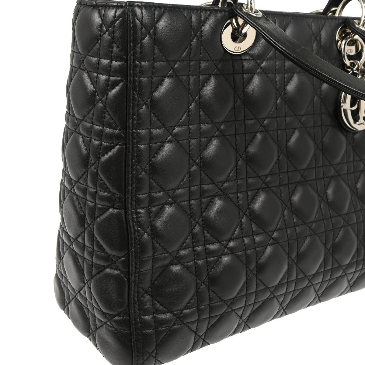 Christian Dior 2013 Black Lambskin Large Lady Dior Cannage 2way Shoulder Handbag