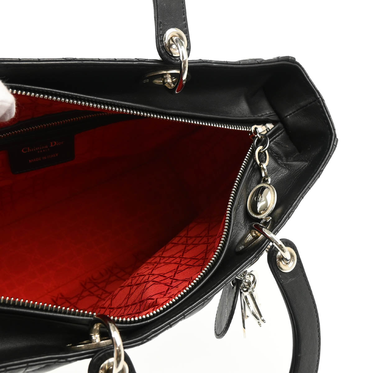 Christian Dior 2013 Black Lambskin Large Lady Dior Cannage 2way Shoulder Handbag