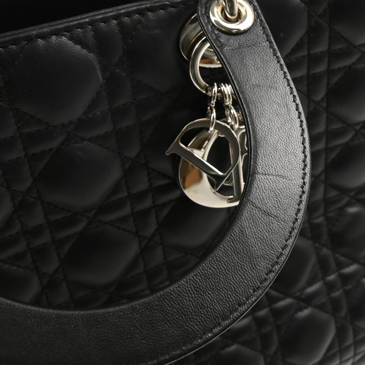 Christian Dior 2013 Black Lambskin Large Lady Dior Cannage 2way Shoulder Handbag