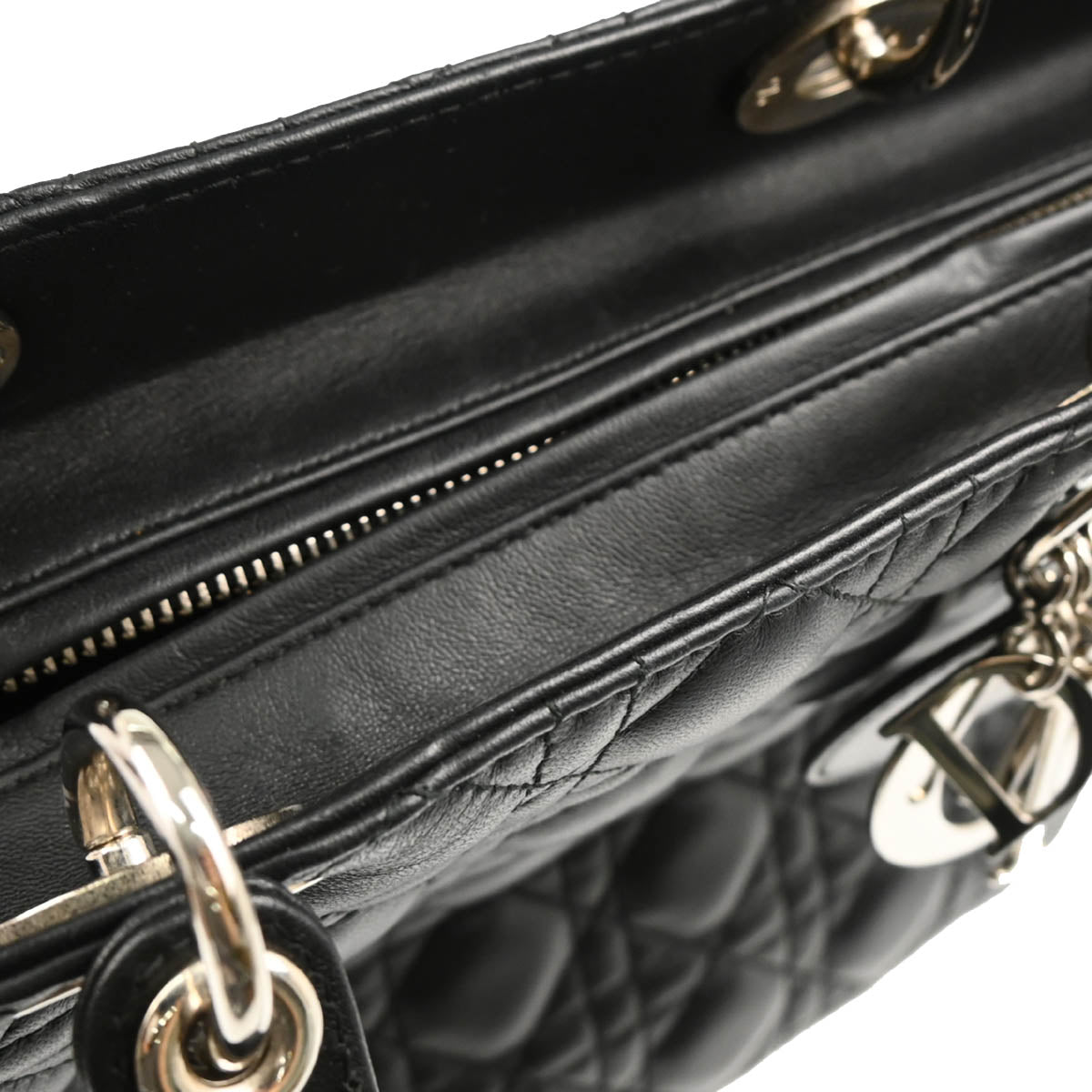 Christian Dior 2013 Black Lambskin Large Lady Dior Cannage 2way Shoulder Handbag