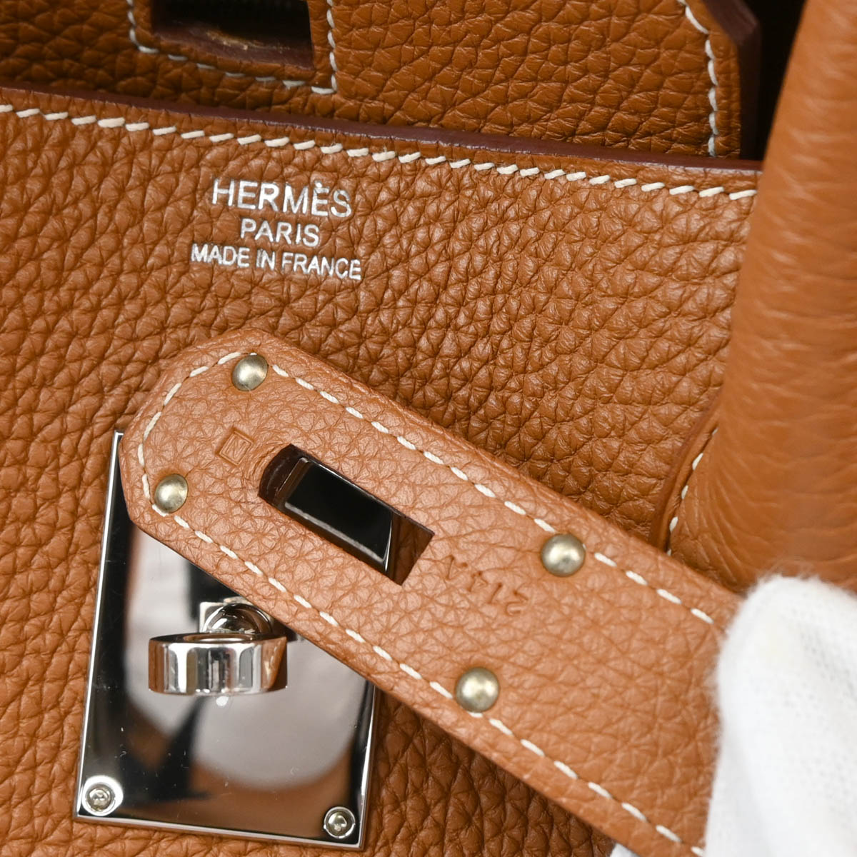 Hermes Gold Taurillon Clemence Shoulder Birkin Handbag
