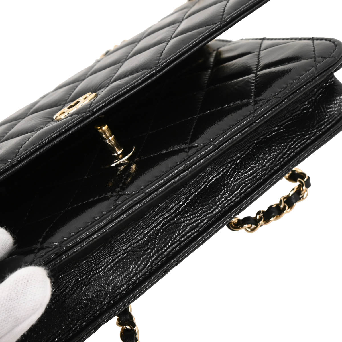 Chanel 2019 Black Lambskin Costume Pearl WOC Shoulder Wallet Bag