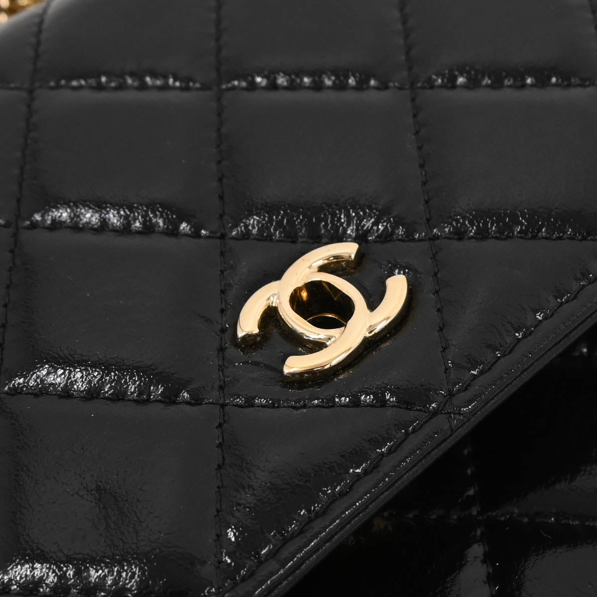 Chanel 2019 Black Lambskin Costume Pearl WOC Shoulder Wallet Bag