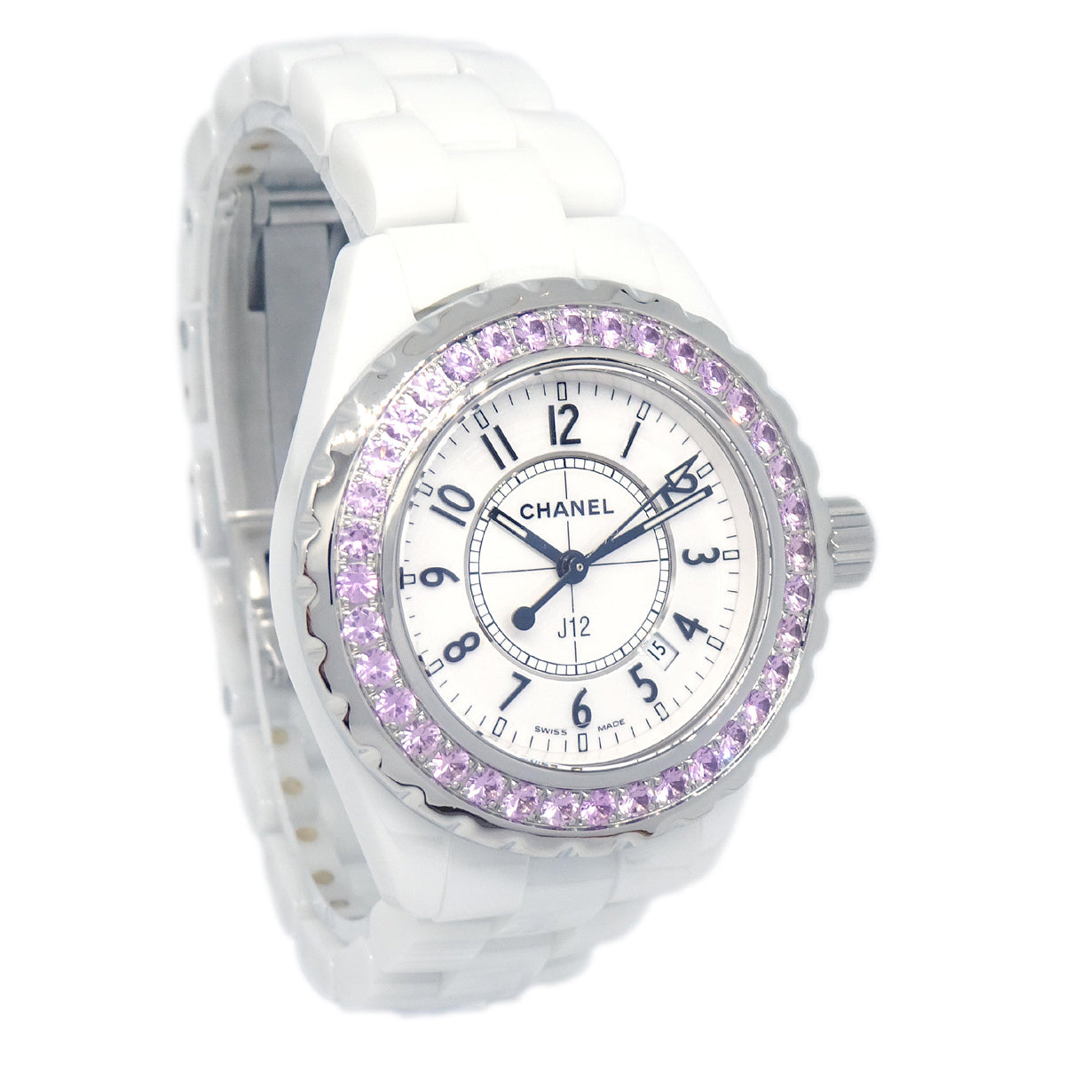 Chanel Ref.H2010 J12 33mm Quartz Watch Ceramic SS Diamond Pink Sapphire