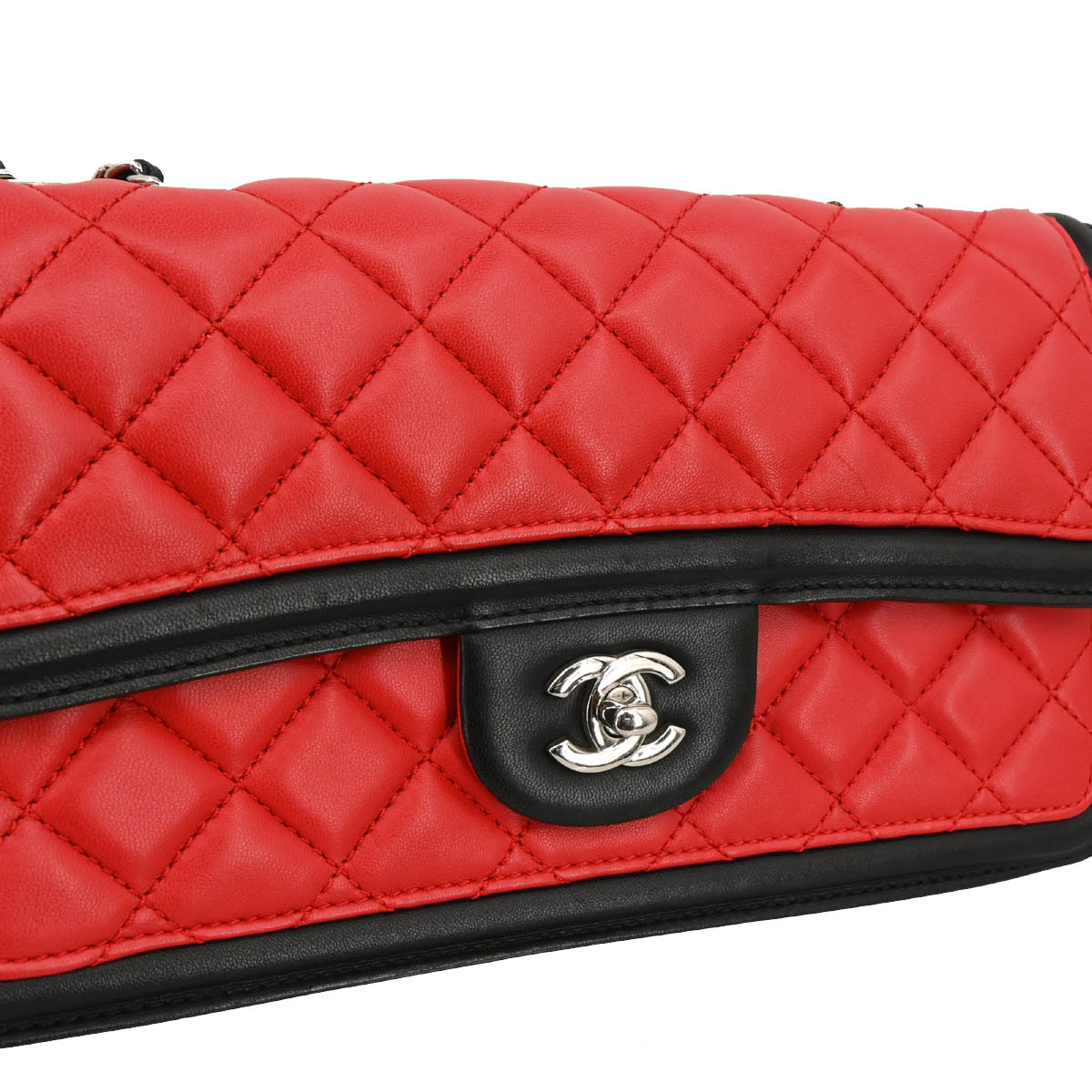 Chanel 2012-2013 Red Lambskin Single Flap Shoulder Bag