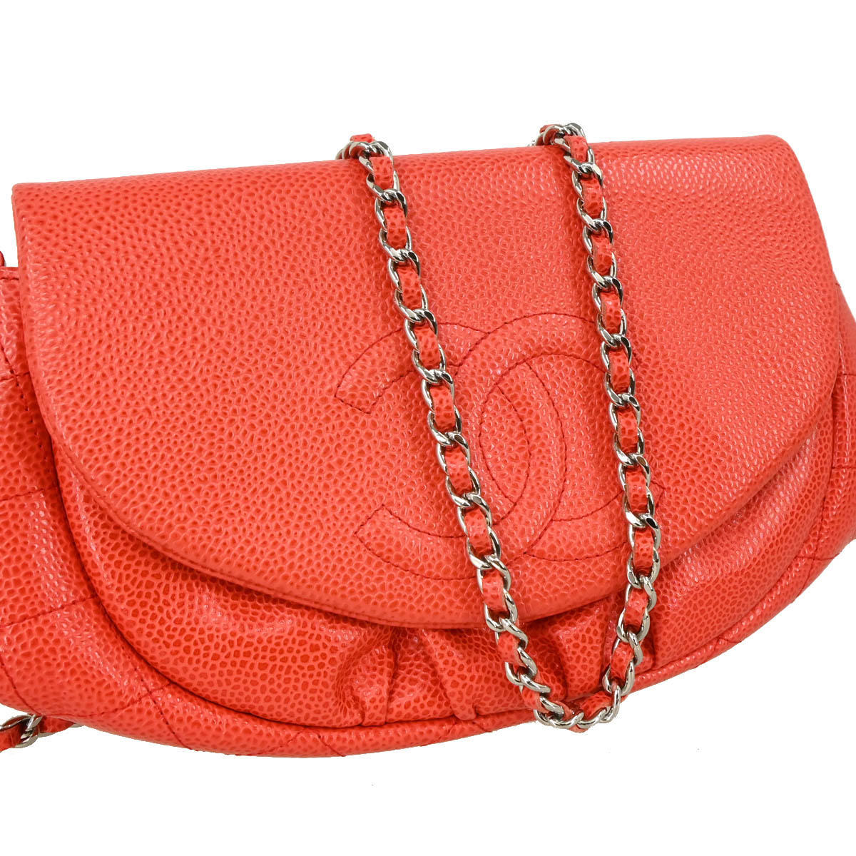 Chanel 2013-2014 Red Caviar Half Moon WOC Shoulder Wallet Bag