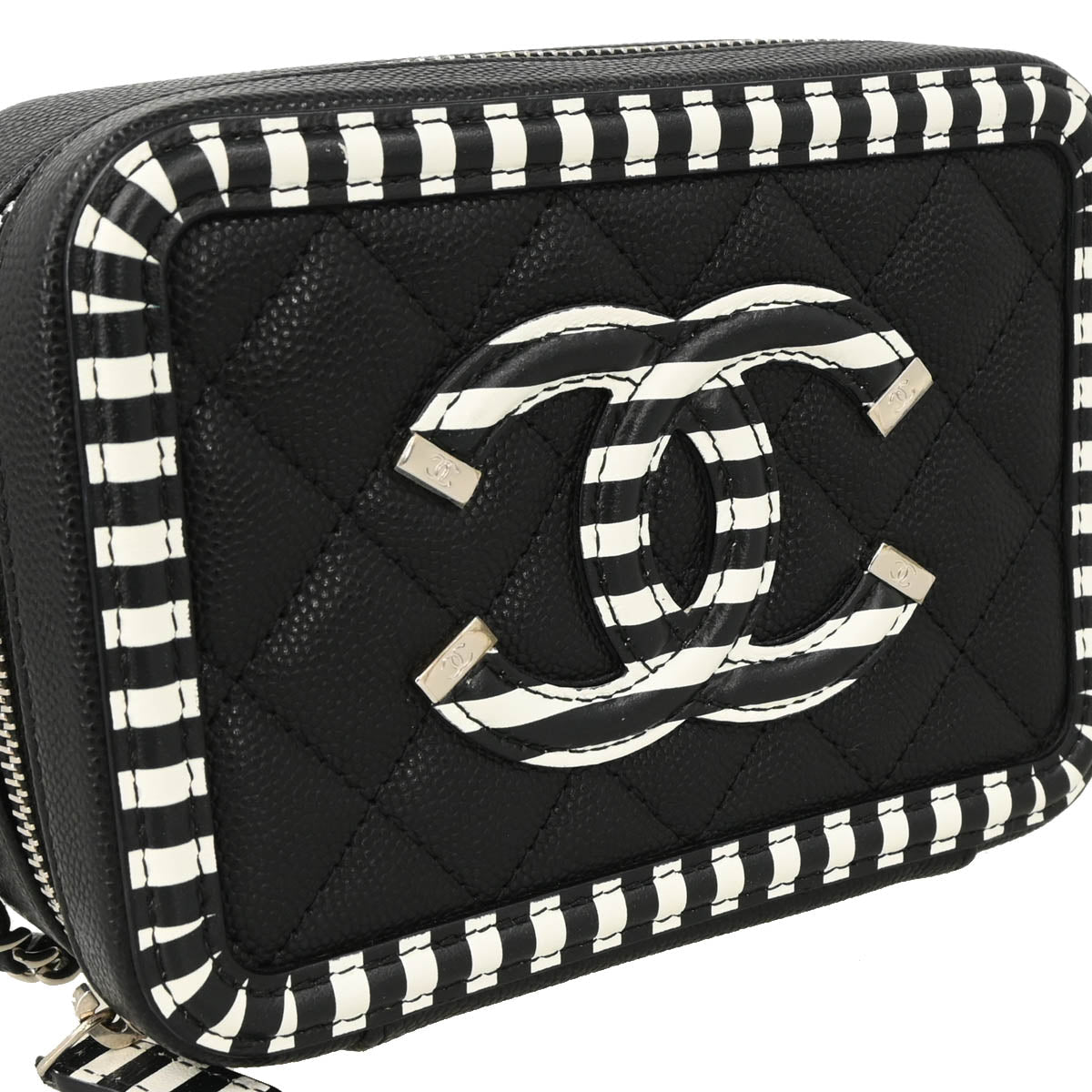 Chanel 2019 Black Caviar Filigree Vanity Shoulder Bag