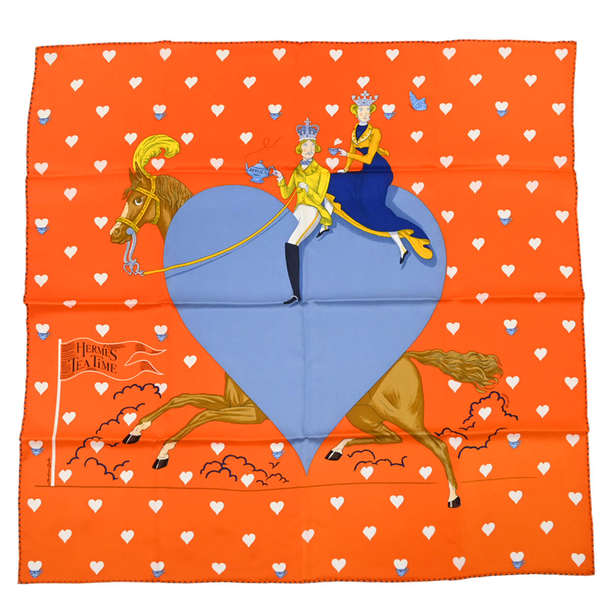Hermes Scarf Carre 65 Tea Time Orange Small Good