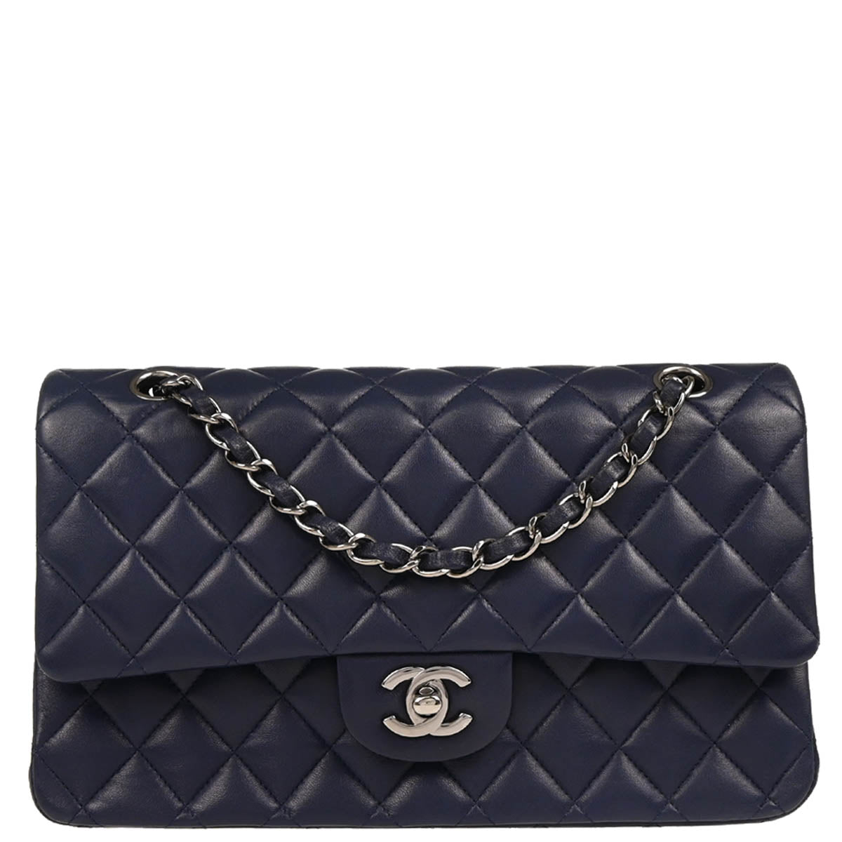 Chanel 2013-2014 Navy Lambskin Medium Classic Double Flap Shoulder Bag