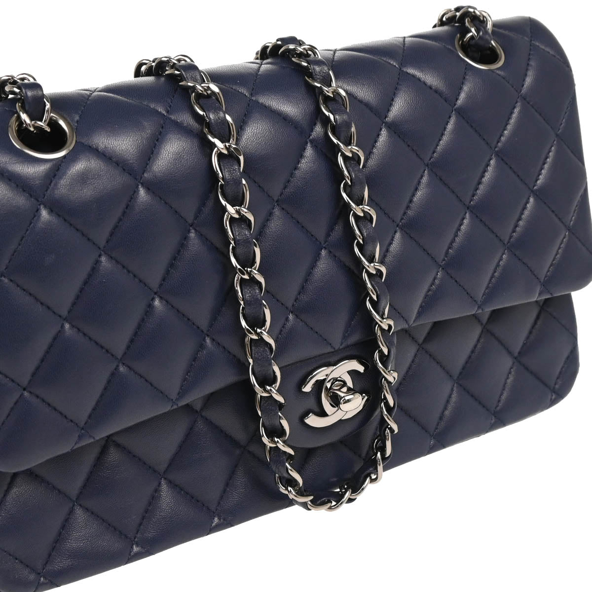 Chanel 2013-2014 Navy Lambskin Medium Classic Double Flap Shoulder Bag