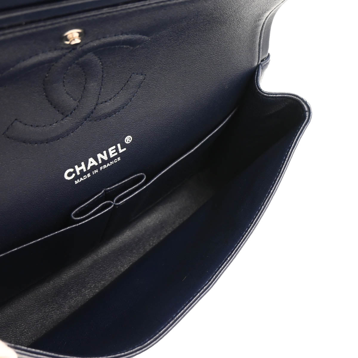 Chanel 2013-2014 Navy Lambskin Medium Classic Double Flap Shoulder Bag