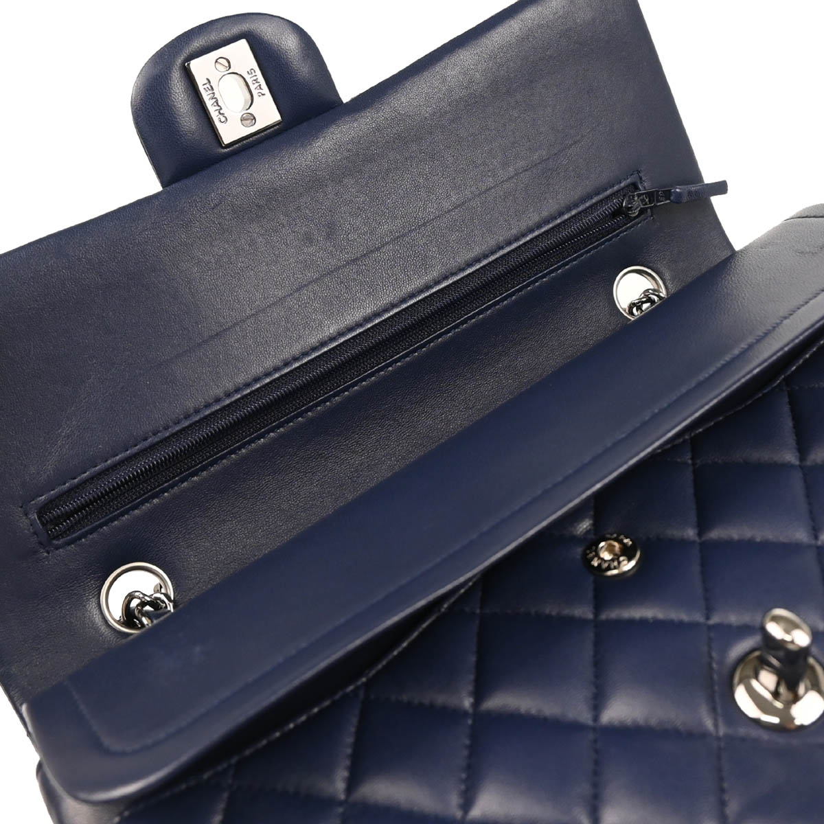 Chanel 2013-2014 Navy Lambskin Medium Classic Double Flap Shoulder Bag