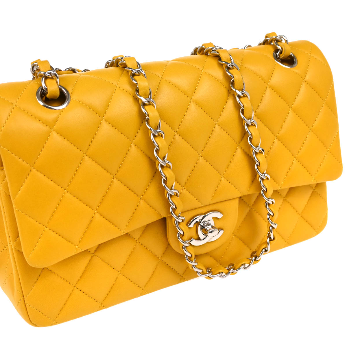 Chanel 2014 Yellow Lambskin Medium Classic Double Flap Shoulder Bag