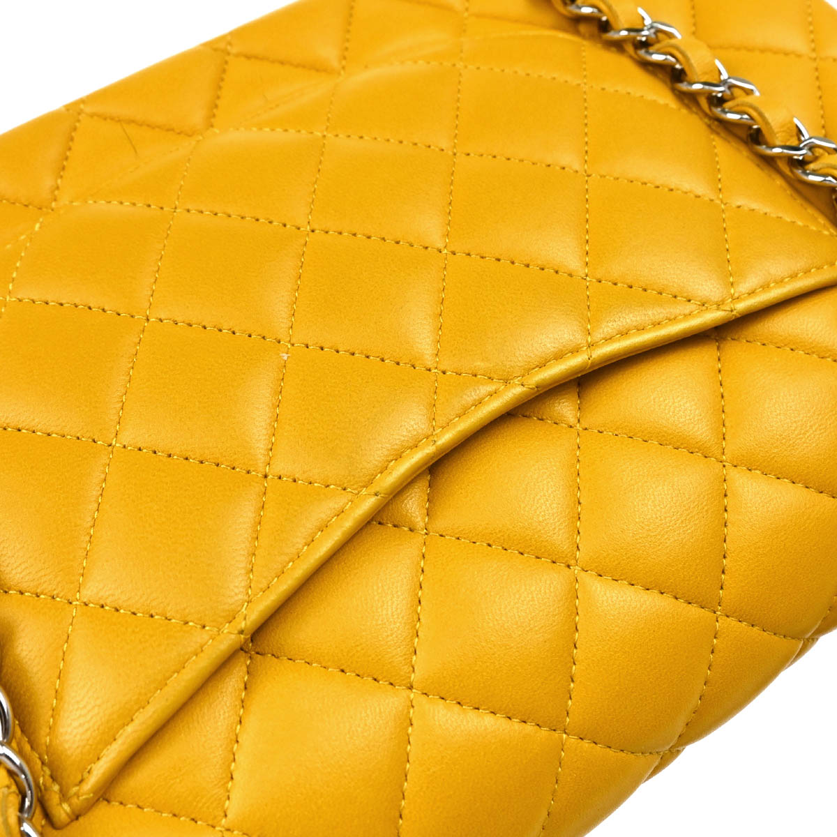 Chanel 2014 Yellow Lambskin Medium Classic Double Flap Shoulder Bag