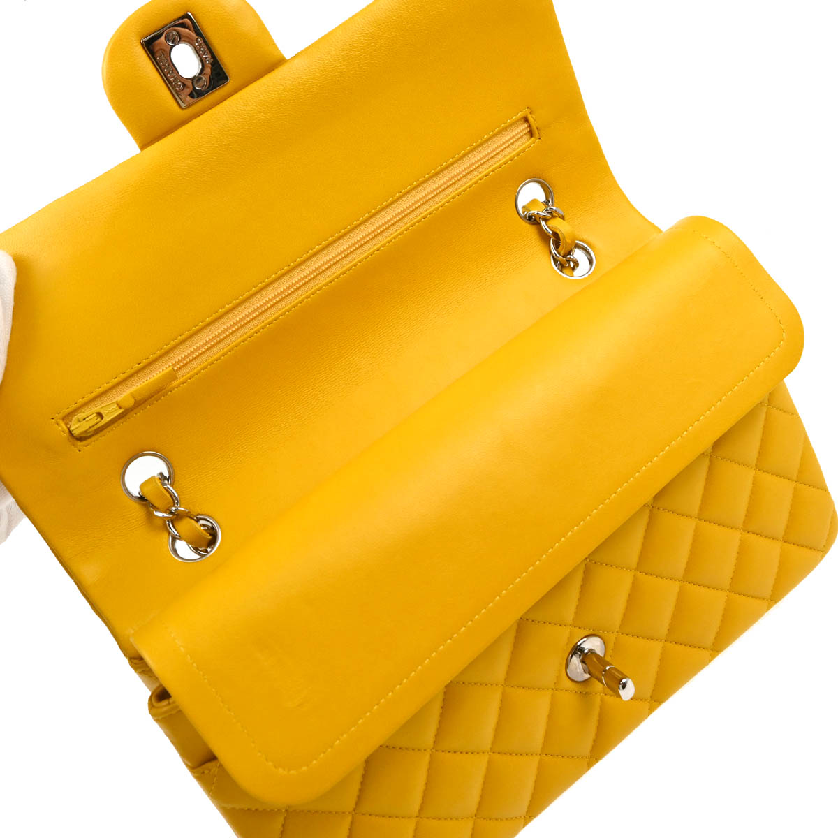 Chanel 2014 Yellow Lambskin Medium Classic Double Flap Shoulder Bag