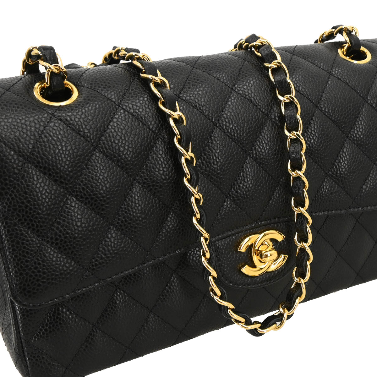 Chanel 2019 Black Caviar Medium Classic Double Flap Shoulder Bag