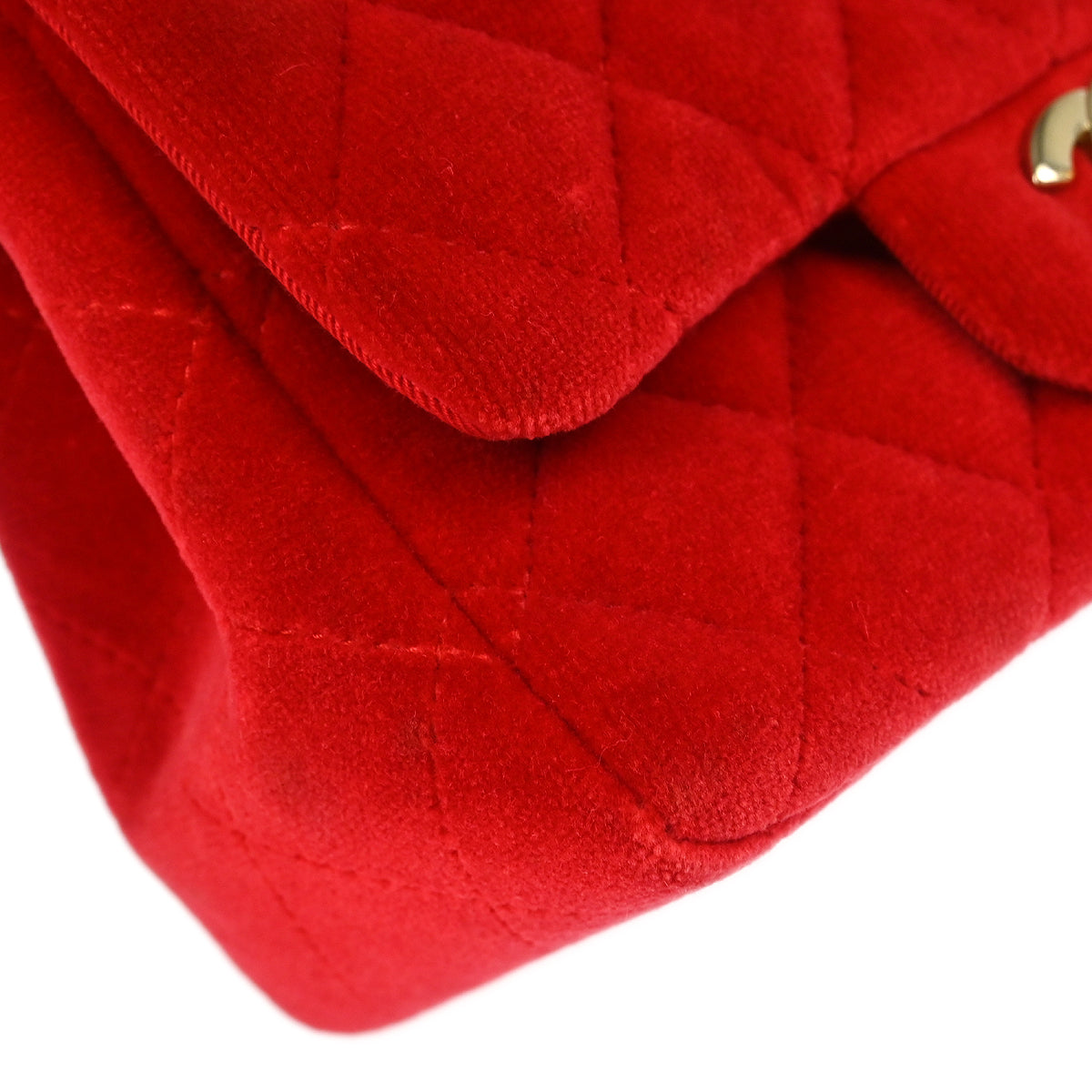 Chanel 2017 Red Velvet Mini Classic Square Flap Shoulder Bag