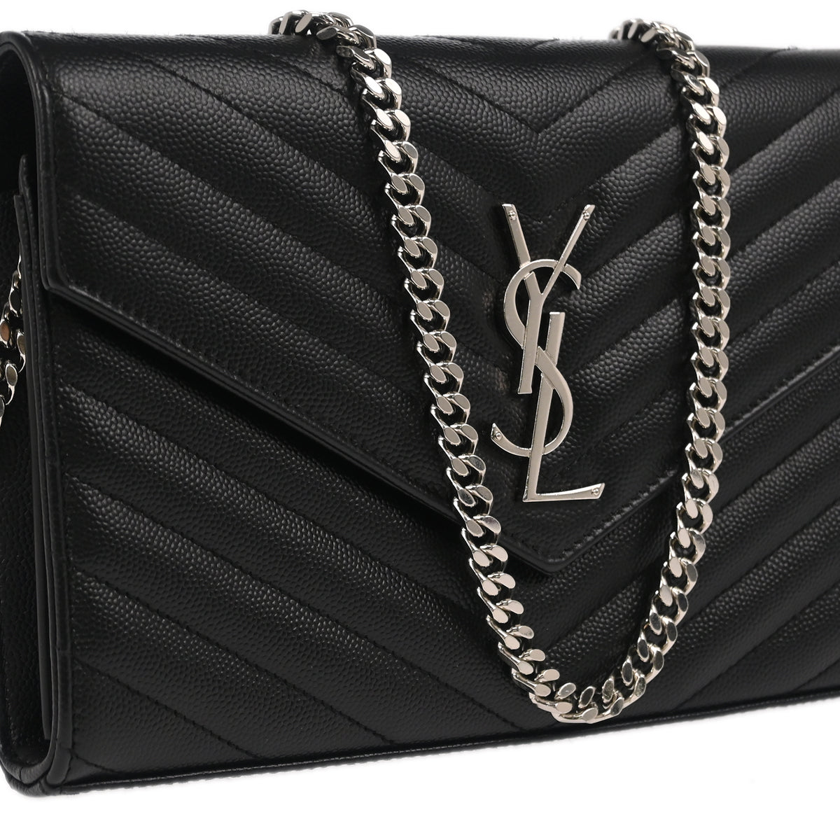 Saint Laurent 2018 Black Cassandre WOC Shoulder Wallet Bag