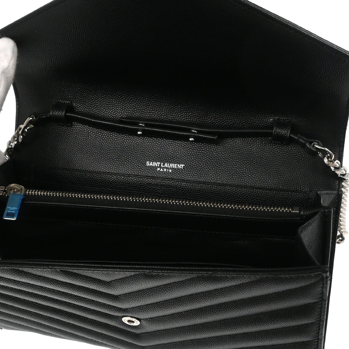 Saint Laurent 2018 Black Cassandre WOC Shoulder Wallet Bag
