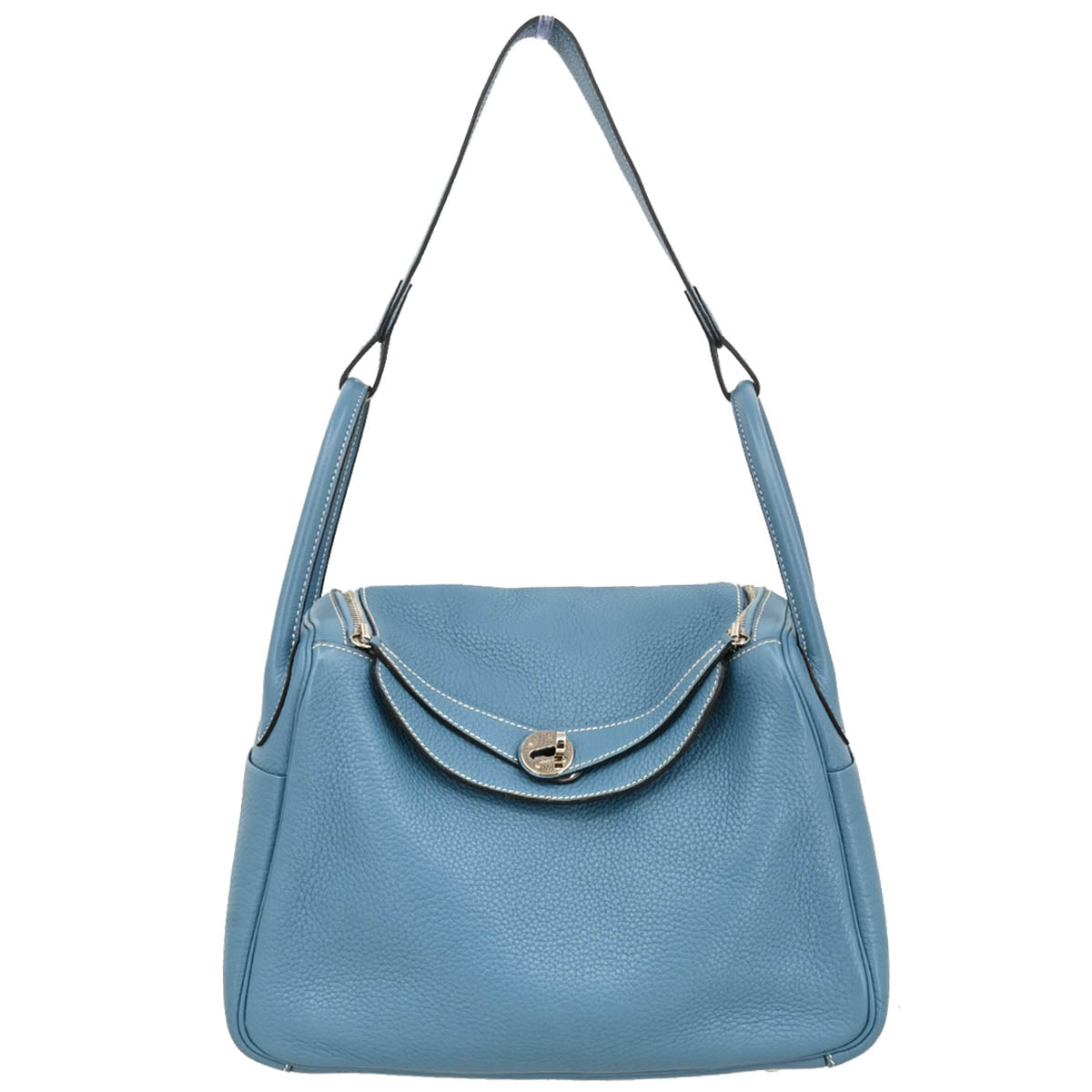 Hermes Blue Jean Taurillon Clemence Lindy 30 Shoulder Bag