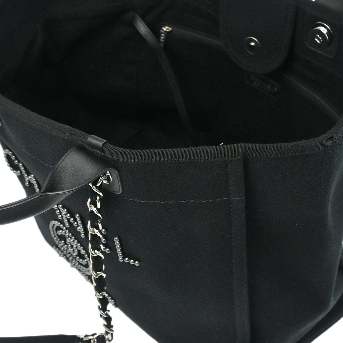 Chanel 2019 Black Canvas Small Deauville Shoulder Tote Bag