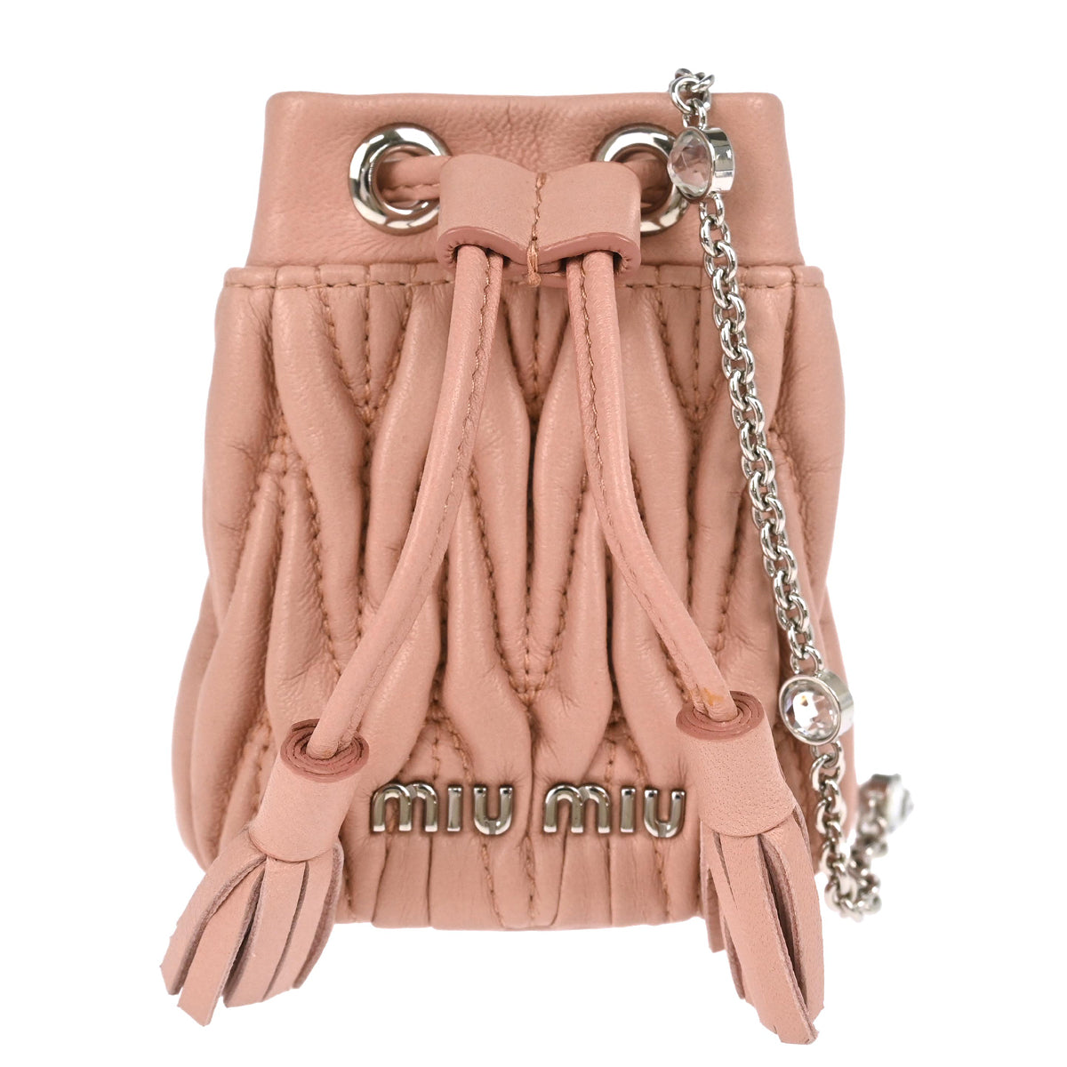 Miu Miu Pink Lambskin Crystal Drawstring Shoulder Bag
