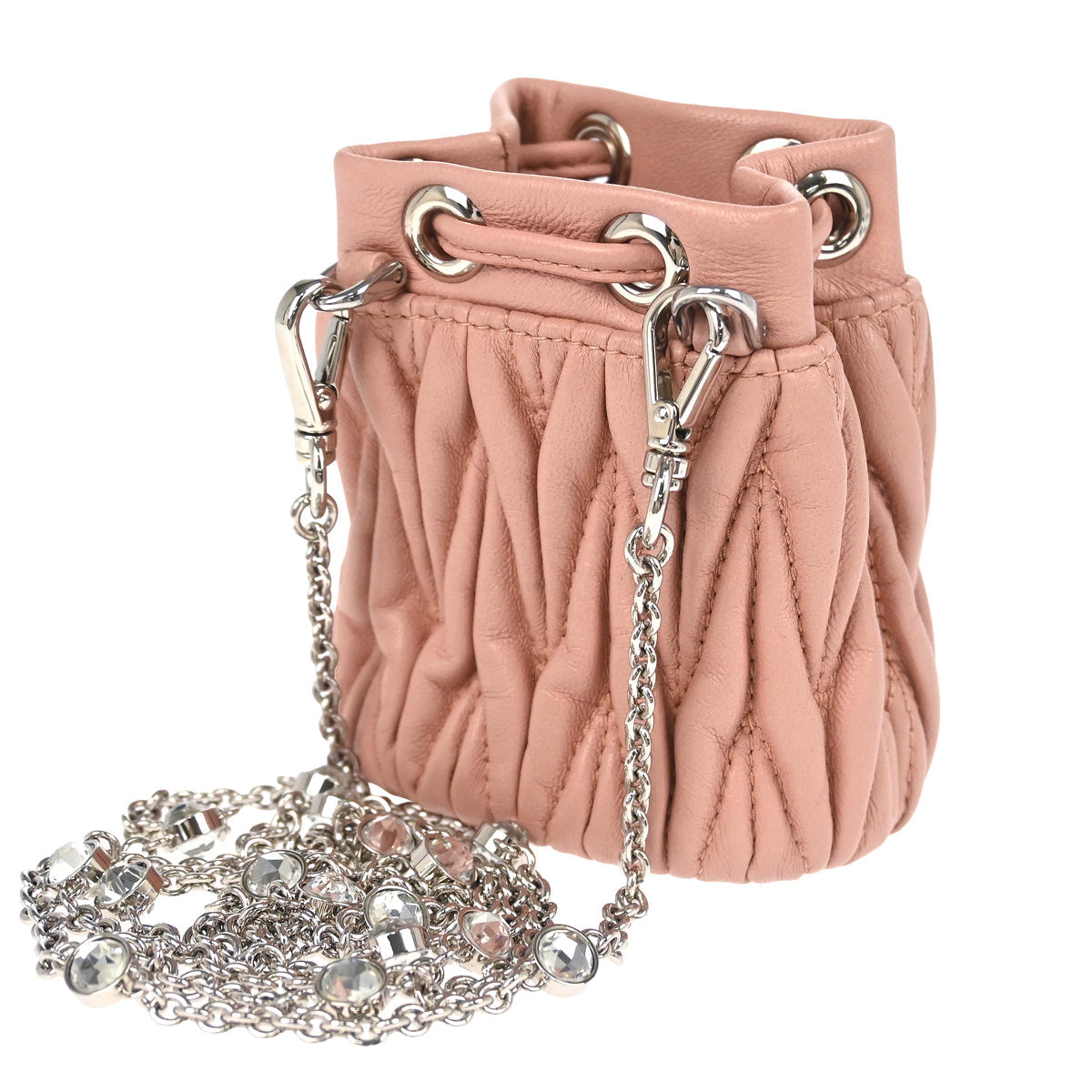 Miu Miu Pink Lambskin Crystal Drawstring Shoulder Bag